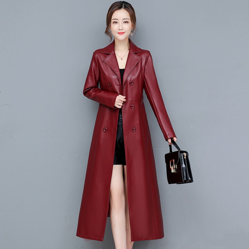 Autumn and Winter Genuine Leather Coat for Women, Long Over-The-Knee Sheepskin Trench Coat, Korean Style Slim Fit, Slimming, Plus Size, Age-Reducing Coat