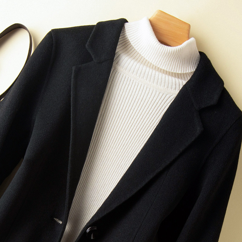 Double face cashmere big coat female short suit black high-end fur coat double face, 2021 autumn and winter west suit