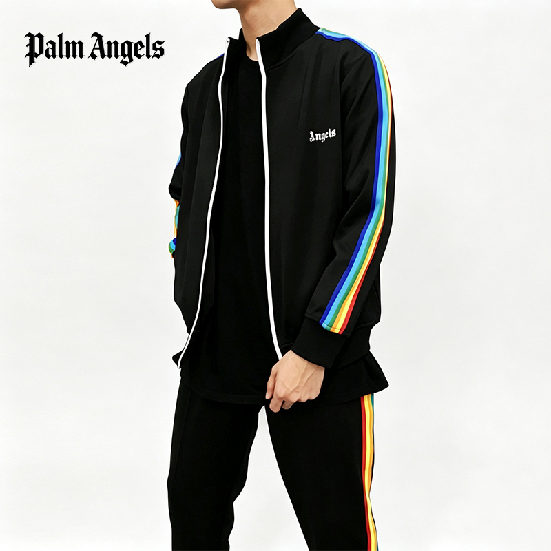 Foreign Trade Correct Version Palm Angels Striped Casual Sports Jacket Men's Sweatshirt Top Women's Spring and Autumn Foreign Trade Correct Version Palm Angels Striped Casual Sports Jacket Men's Sweatshirt Top Women's Spring and Autumn