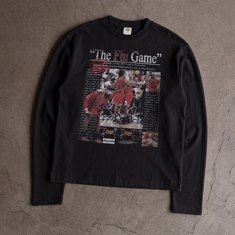 Ragecave 26Aw Autumn/Winter Retro American Basketball Mj Distressed Print Pure Cotton Long Sleeve T-Shirt Sports Top