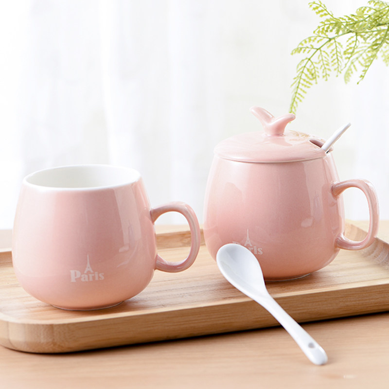 Cute super cute cup Female ceramic creative personality coffee cup trend couple household cup mug mug with lid spoon