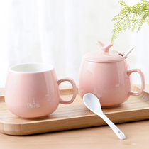 Cute Super Cute Cup Children Ceramics Creative Personality Coffee Cup Trend Couple Home Water Cup Mark Cup With Lid Spoon