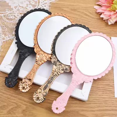 Creative retro pattern handle makeup mirror makeup mirror portable lace mirror hand holding mirror