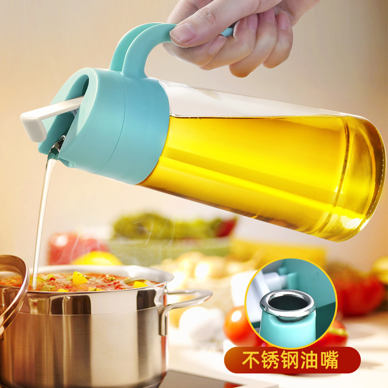Automatic opening and closing oil pot Glass oil bottle leak-proof household kitchen small soy sauce bottle vinegar pot Vinegar bottle oil tank large capacity