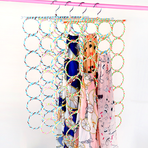 Multifunctional Color Rattan Woven Scarf Rack Foldable 28 Loop Ring Scarf Rack Belt Hanger