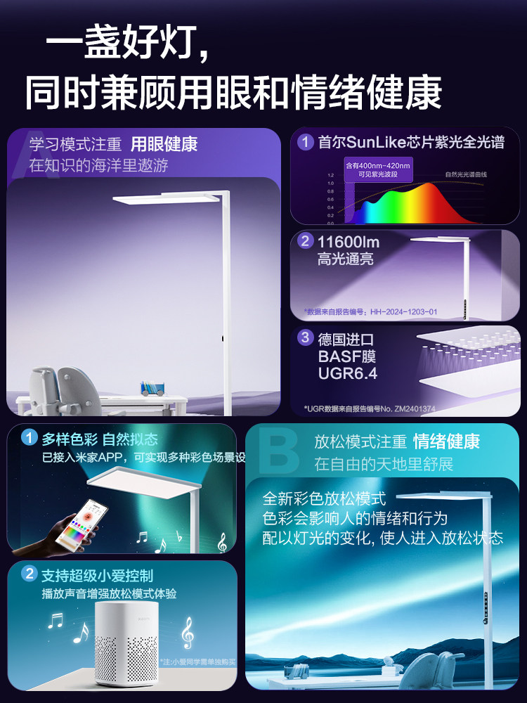 Panasonic Eye-Protecting Purple Light Street Lamp, Study-Specific Desk Lamp, Children's Reading Piano Lamp, Vertical Full-Spectrum Floor Lamp