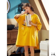 đồ ngủ cotton ngắn tay cho phiên bản tiếng Hàn mới của mùa hè 2020 đồ ngủ loose-fitting sinh viên dễ thương lớn mã dài over-the-đầu gối.