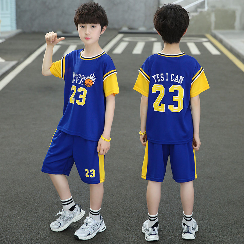 Boys basketball suit sports short sleeves set summer 2022 new handsome boy summer middle boy children's foreign atmosphere