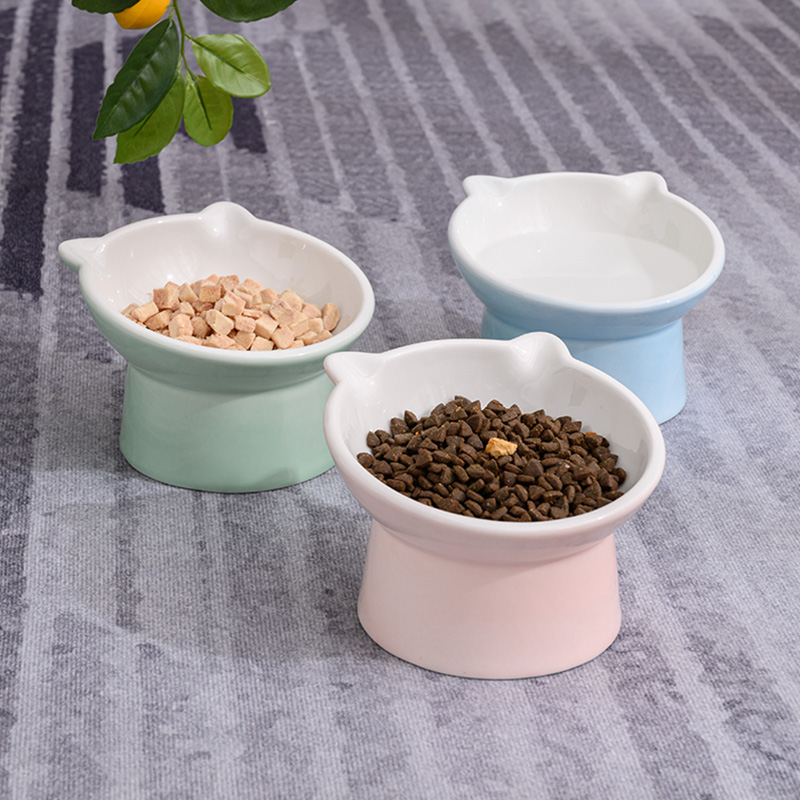 Cat Bowl ceramic thermostatic heating protection cervical spine High foot double bowl Eating Basin Anti-Turn Pet Feline Drinking bowl Bowl Dog Bowl