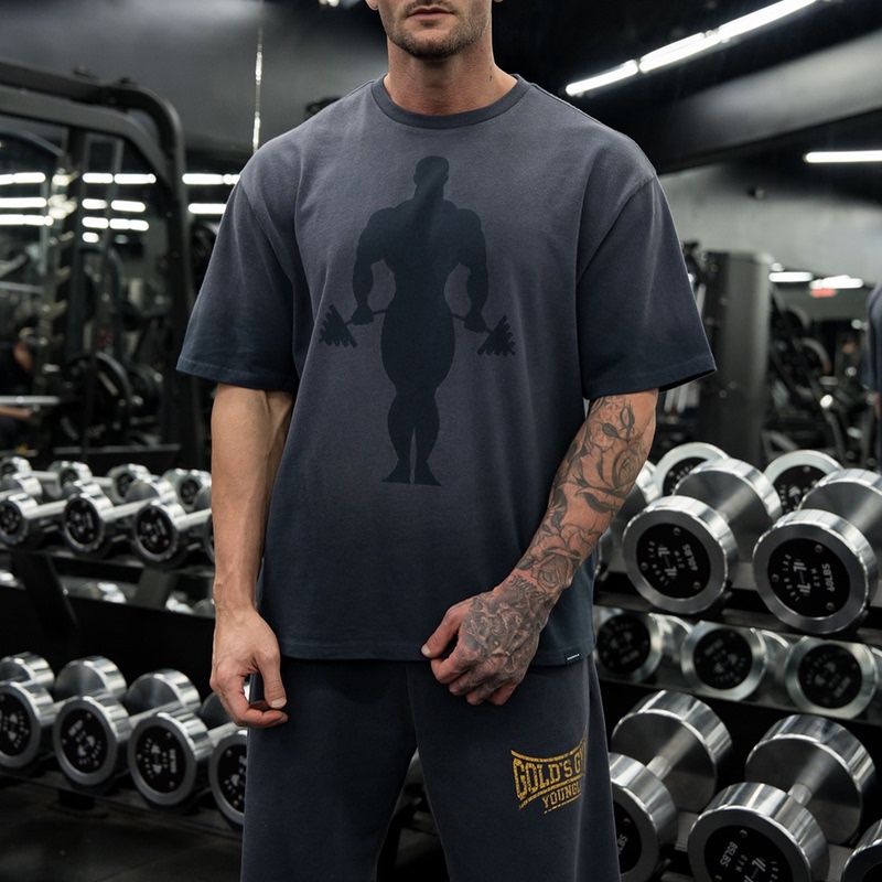 Goldsgym Co-Branded Youngla All-Cotton Loose T-Shirt, Washed Fabric, Comfortable and Suitable for Fitness, Short-Sleeved Sportswear