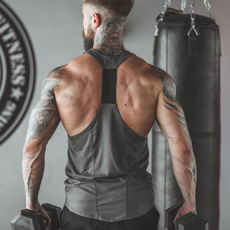 Fitness vest, men's I-shaped exercise, quick-drying, large-sized halter top, muscle bodybuilding training, loose elastic clothing, American style
