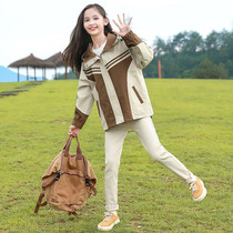 Girls coats spring and autumn 2024 new medium and large childrens casual hooded windbreaker autumn jacket thin and stylish