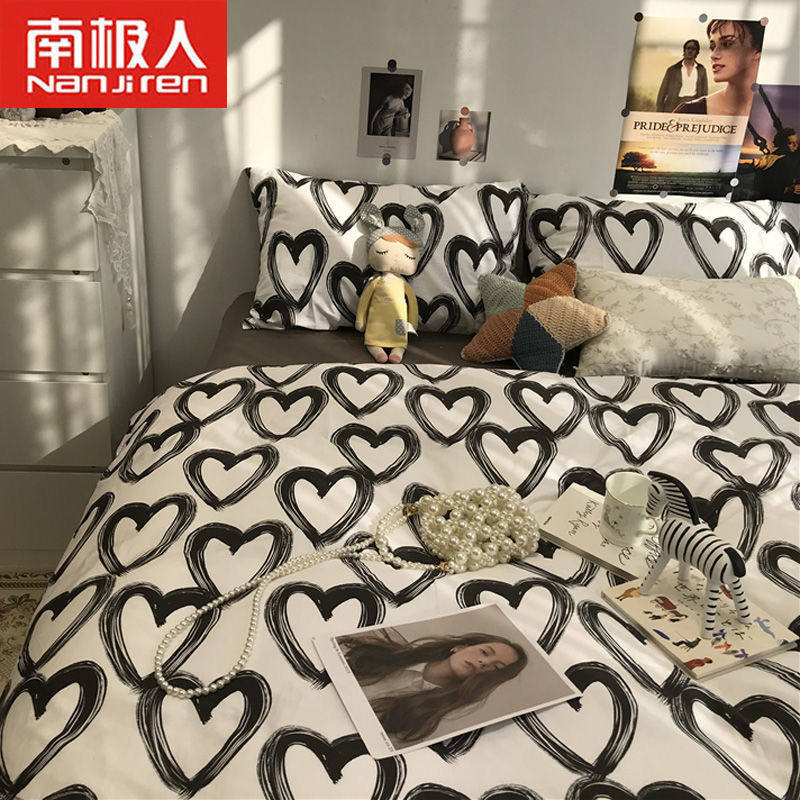 Antarctic ins European style FF letter bed four-piece quilt cover sheet student supplies single double three-piece set