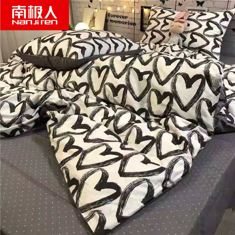 (Delivery within 48 hours) Antarctic people ins Nordic skin-friendly bed four-piece quilt cover sheet for student dormitory