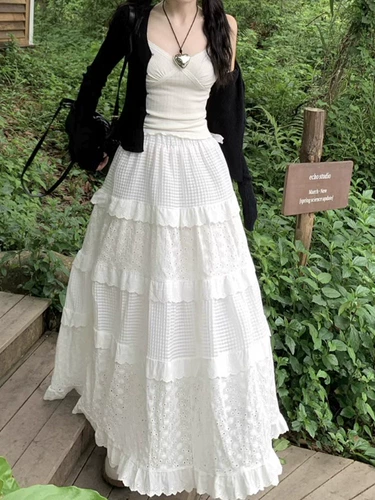 Белая летняя длинная юбка, 2024 года, А-силуэт