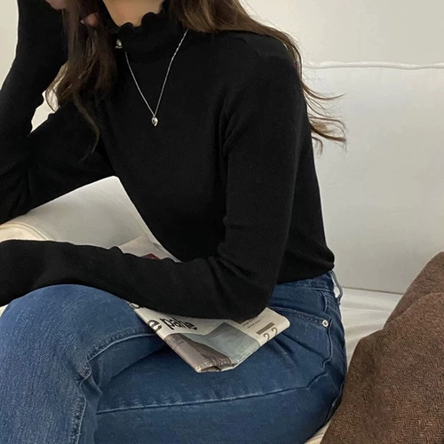 Демисезонный свитер, трикотажная приталенная базовая приятная телу футболка, 2021 года, высокий воротник