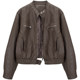 ເສື້ອຫນັງຫນັງສໍາລັບແມ່ຍິງ 2024 ຮູບແບບໃຫມ່ຮ້ອນຂອງອາເມລິກາ retro ລົດຈັກຫນັງ jackets ທີ່ນິຍົມ Maillard ຂອງແມ່ຍິງ tops trendy