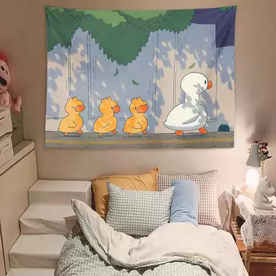 Cute duck background cloth Cartoon girl bedroom wall cloth rental transformation dormitory bed head decoration hanging cloth ins tapestry