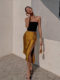 New water wave satin drape skirt design niche European and American sexy slit high waist irregular mid-length skirt