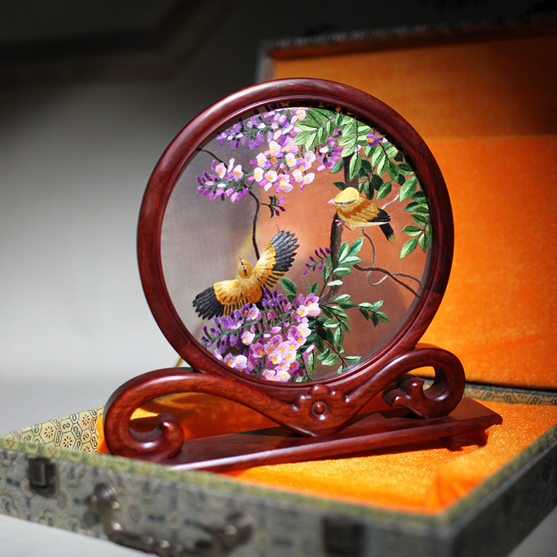 Flower Pear Wood Su Embroidery Embroidered Bifacial Embroidered with Chinese Characteristics handmade Gift handmade Finished Embroidery Screen