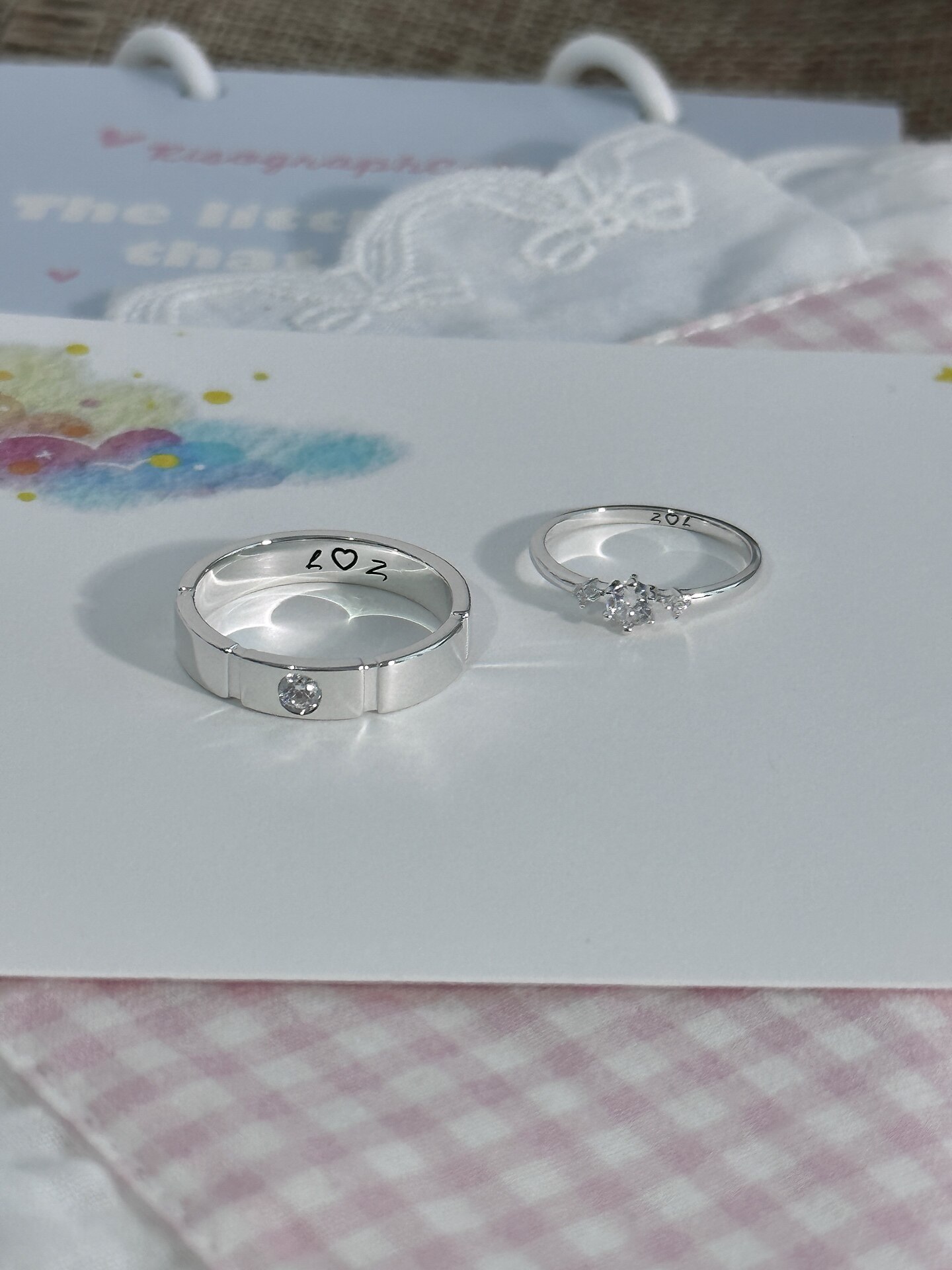 Bell custom/heartbeat mark couple ring s925 sterling silver closed ring anniversary gift for girlfriend