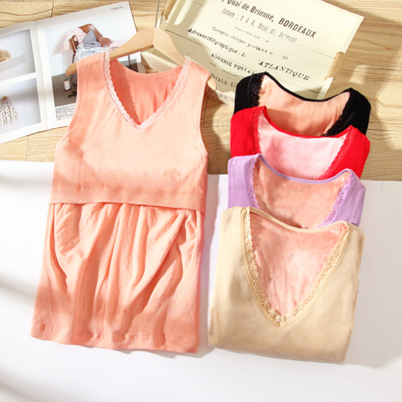 Maternity warm vest plus fleece thick autumn and winter pregnancy primer plus size cotton postpartum breastfeeding top