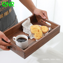qnr Black walnut simple solid wood tea tray Household handle living room food wooden tray rectangular Japanese ins style