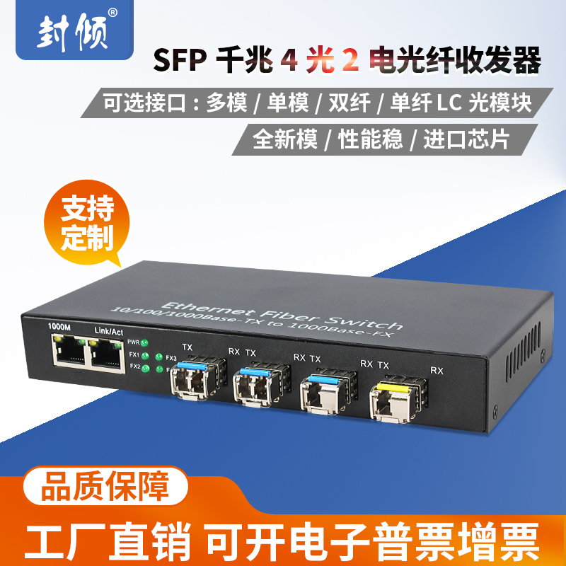 Sealed converged sfp Gigabit 4 optical 2 electrical fiber transceiver Full optical port 4 optical 2 electrical fiber switch Network optical end machine 1000M photoelectric converter Hot-swappable single multi-mode lc