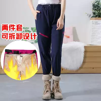 19 autumn and winter men's and women's outdoor stormtrooper pants detachable lamb wool inner lining velvet warm soft shell pants waterproof and windproof