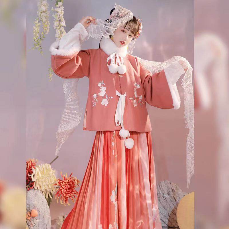 Yaochi (Happy Rabbit) Hanfu Winter Women's Thick Ming System Square Collar Half Sleeve Batch Jacket Original Winter Dress New Year