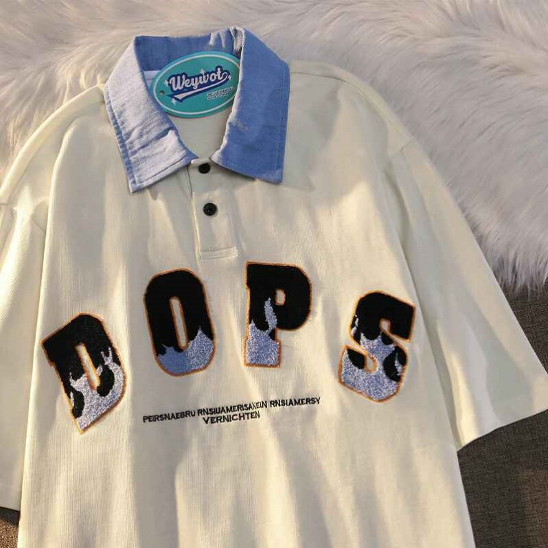 MAIKAO original tide brand design sense niche flame letters EKG short-sleeved female couple loose T-shirt outside summer