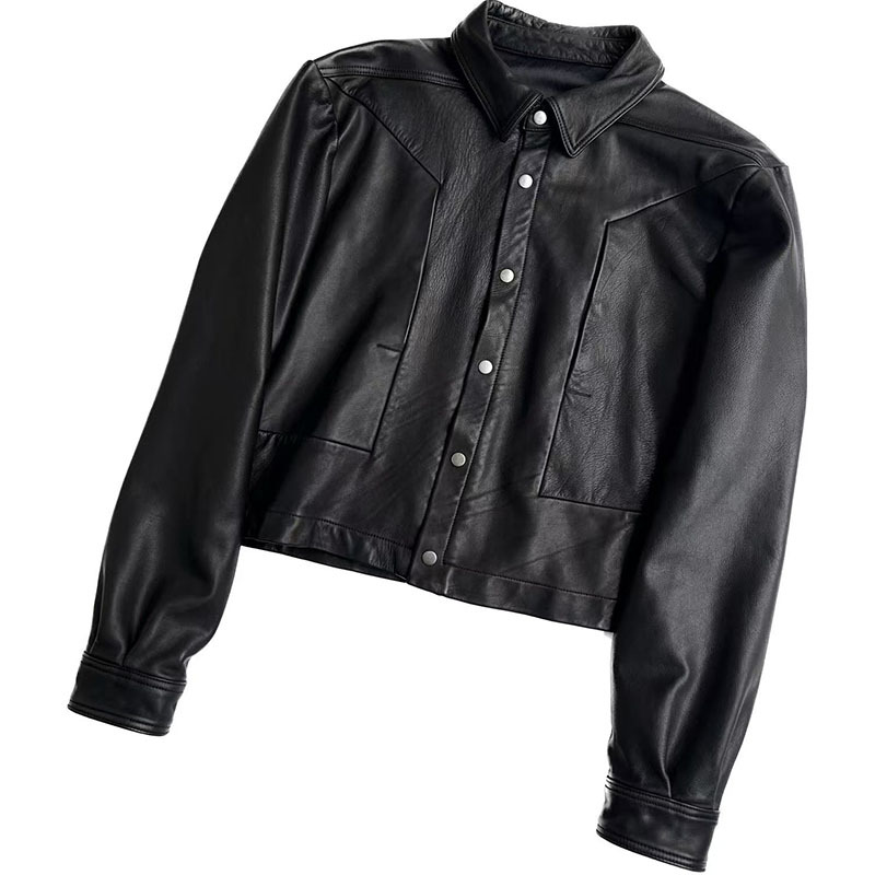 15Pyc Independent Ro Style Clear Water Cowhide Leather with Baby-Like Feel, Washed Oil Wax Leather Jacket, Short Wide Genuine Leather Jacket