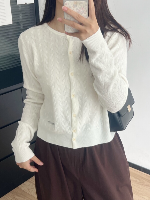Korean-Style Apricot-Colored Round-Neck Cable-Knit Cardigan for Women, 2026 Autumn and Winter New Model, Petite Soft Embroidered Sweater Coat Korean-Style Apricot-Colored Round-Neck Cable-Knit Cardigan for Women, 2026 Autumn and Winter New Model, Petite Soft Embroidered Sweater Coat