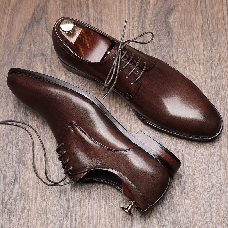 European-Style First-Layer Cowhide Men's Genuine Leather Shoes, British-Style Pointed Toe Groomsmen's Wedding Shoes, Groom's Shoes, Business Formal Men's Shoes