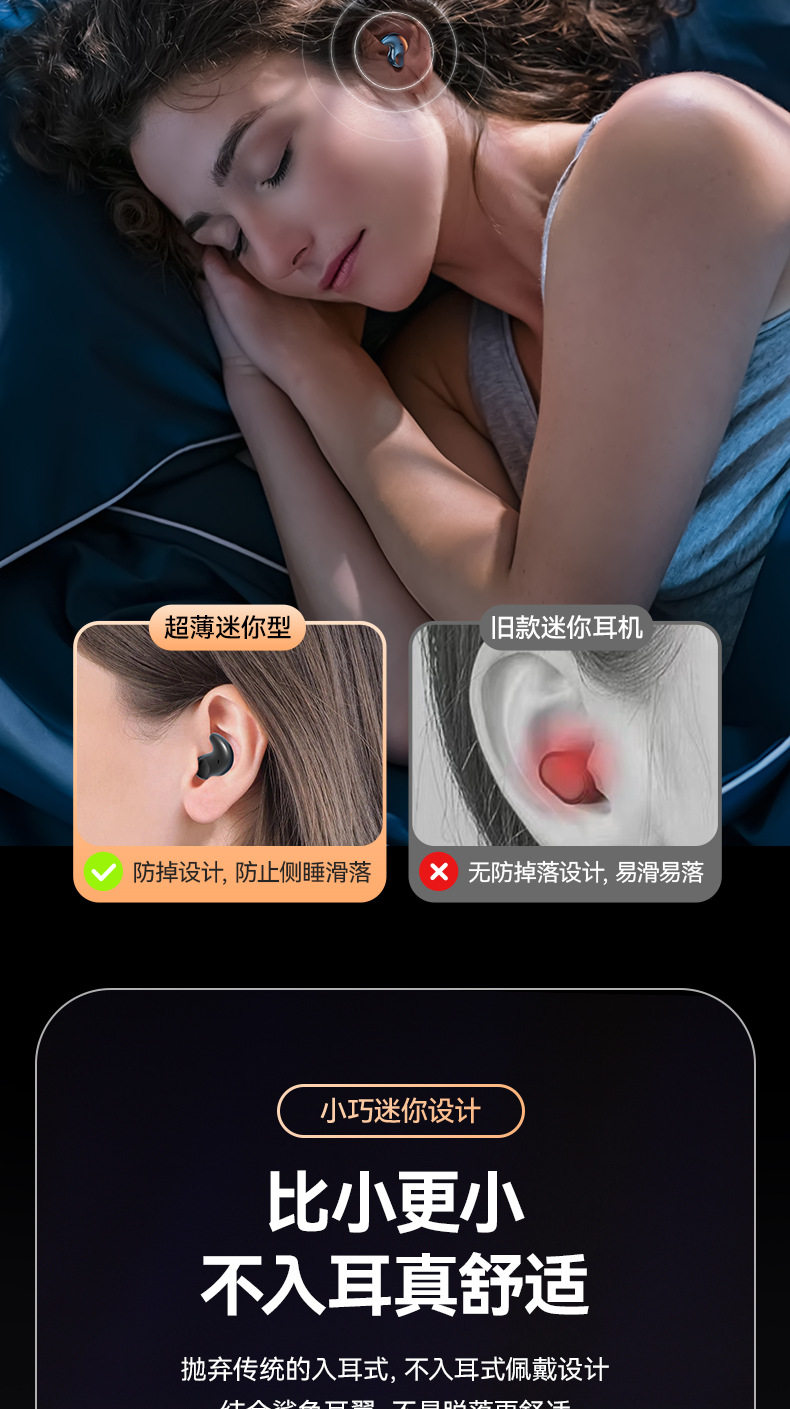 товар из китая 新款睡眠专用侧睡蓝牙耳机tws无线迷你运动跑步耳机