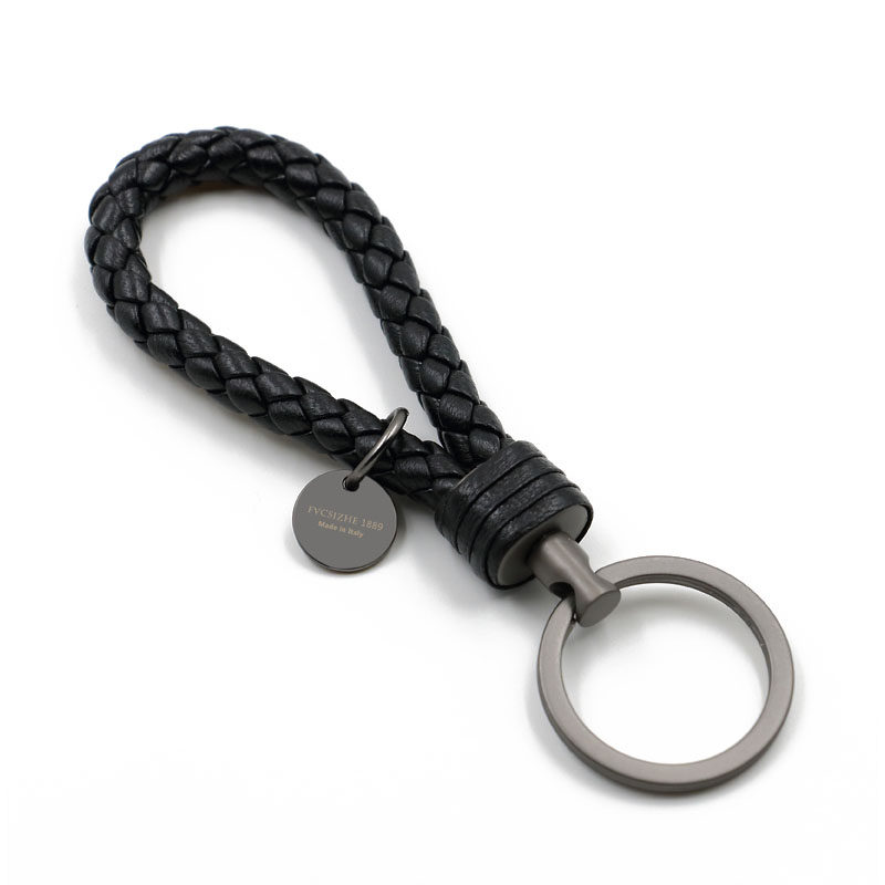 Car Woven Keychain Men's High-End Genuine Leather Car Key Pendant Women's Exquisite Key Chain Ornament Bv Key Ring