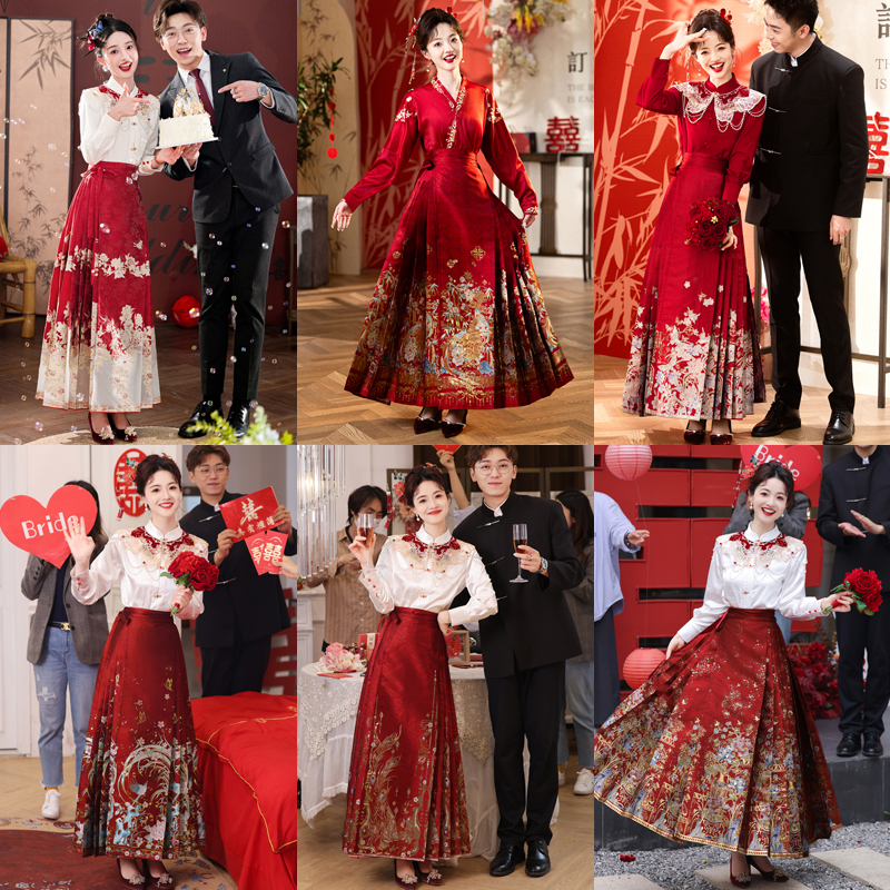 Red Wedding New Chinese Style Mamian Skirt Piece Set 2025 New Toast Dress Bride Petite Hanfu Engagement Dress Red Wedding New Chinese Style Mamian Skirt Piece Set 2025 New Toast Dress Bride Petite Hanfu Engagement Dress