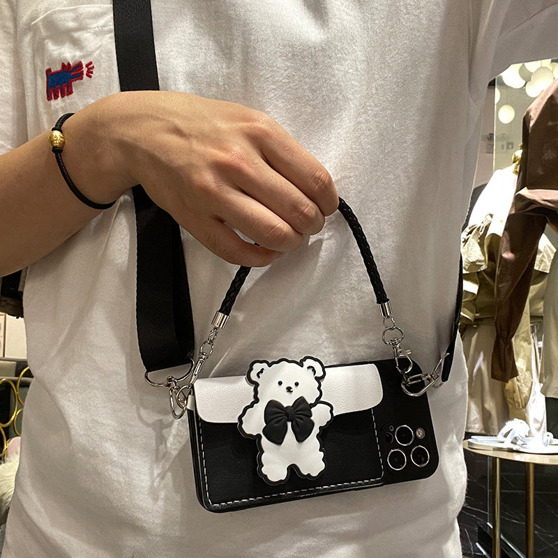 Portable Cute Bear Coin Wallet Opporeno6 Cell Phone Case Reno5pro Crossbody Lanyard 4se Bag Style Reno3por Cover Pocket Baby Bag Pro 