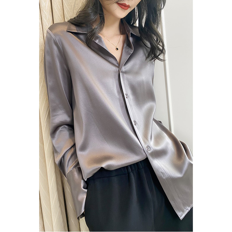 Acetate Satin Shirt for Women, Long-Sleeved, Early Spring and Autumn Women's Base Layer Top, Summer High-End Professional Workwear Ol Shirt