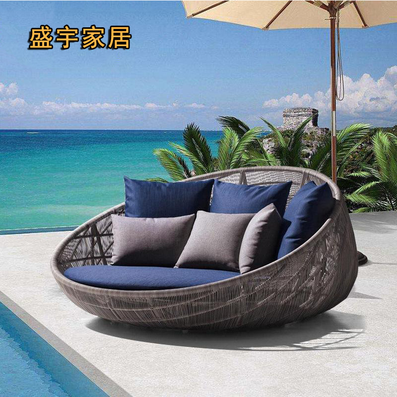 Outdoor rattan bed balcony courtyard garden lazy fashion round bed sofa swimming pool terrace leisure lounge chair
