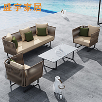 Outdoor Rattan Sofa Tea Table Combined Patio Leisure Rattan sofa Couch Lying Chair Villa Yang Guang Room Creative Vines Chair Sofa