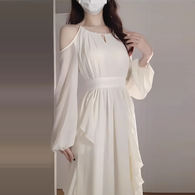 Super Fairy-Like Ruffled Chiffon Dress for Women, Spring and Summer 2026 New Style, French Off-Shoulder Seaside Vacation Fairy Long Dress Super Fairy-Like Ruffled Chiffon Dress for Women, Spring and Summer 2026 New Style, French Off-Shoulder Seaside Vacation Fairy Long Dress