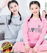 Thermal underwear female student thickening and velvet suit cute girl high school student autumn clothes and long pants set of pure cotton autumn and winter