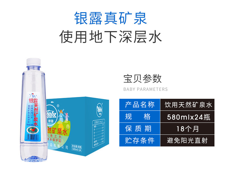 银露 含锶弱碱性天然矿泉水 580ml*24瓶 图8