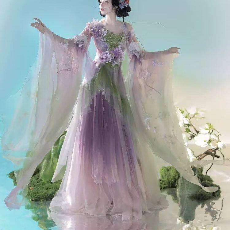 Spring and Summer New Style [Magnolia] Original Flower Goddess War Robe Chinese Style Women's Suit Heavy Embroidery Super Fairy Green Hanfu