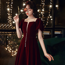 Toast 2021 New temperament bride party thick square collar velvet dress women wedding dress spring and summer
