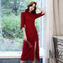 Red toast 2021 new little bride Chinese cheongsam engagement dress high-end dress women Summer
