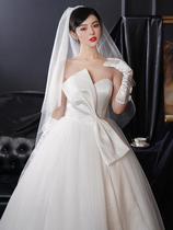 Bride wedding 2021 New style simple chest tube French mesh light wedding dress temperament thin Hepburn dress woman