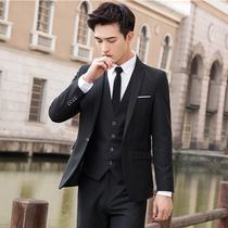Suit suit suit mens three-piece Korean groom wedding suit slim groomsman dress casual professional dress male