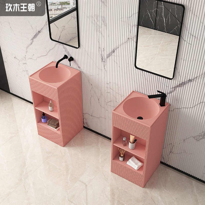 Jiumu Dynasty Nordic pedestal basin integrated floor-to-ceiling pedestal basin artificial stone washbasin washbasin Morandi color